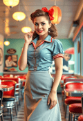 Glamorous Waitress in Iconic Diner Setting