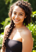 Smiling Woman in Sunlit Garden