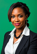 Dynamic Female CEO Headshot Against Emerald Green Backdrop
