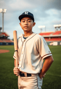 Young Asian Baseball Player Awaiting His Turn