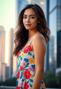 Radiant Sunlit Bliss: Woman in Floral Summer Dress