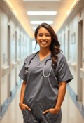 Caring Female Nurse in a Bright Hospital Corridor
