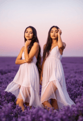 Bohemian Twin Sisters in Flowy Dresses