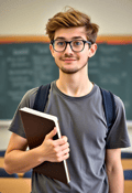 Thoughtful Male Nerd with a Notebook