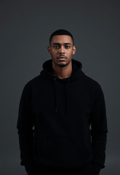 Bold and Basic: Man in Black Hoodie
