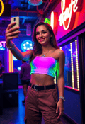 Neon Vibe: Party Girl's Bustling Night Out