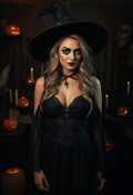 Mystical Sorceress in a Spooky Chamber