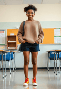 Colorful Female Nerd with Oversized Sweater