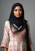 Graceful Muslim Woman in Embroidered Gown