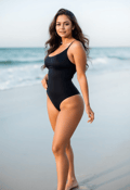 Curves and Confidence: Woman in Black Swimsuit
