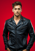 Rebellious Icon: Male Biker in Iconic Leather Ensemble