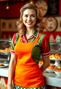 Energetic Waitress Ready to Serve in a Retro Appetizer