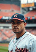 Intense Hispanic Outfielder Monitoring the Sky