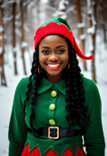 Jolly Elf Lady in a Snow-Kissed Forest