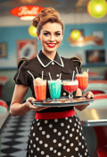 Radiant Retro Waitress with a Tray of Milkshakes