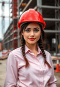 Striking Female Constructor with Red Helmet