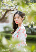 Graceful Serenity: Woman in Floral Kimono
