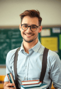 Adorable Male Nerd with a Stack of Books