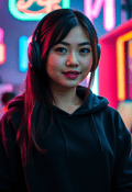 Dynamic Gamer in Neon Blaze
