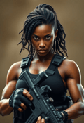 Power and Poise: Black Female Rambo Ready for Battle