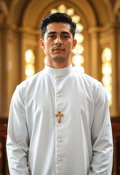 Reverence in White: Full-Body Portrait of a Male Priest