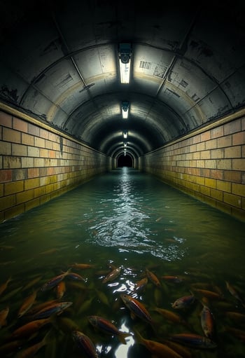 Fish Swimming on Old Subway Tunnel