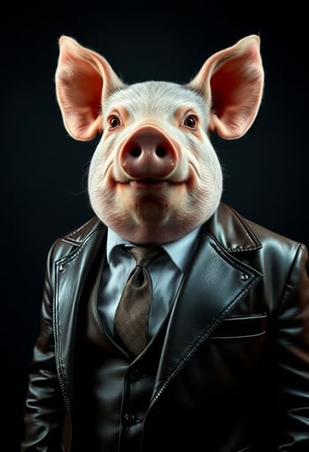 Gangster Pig Putting on Sunglasses