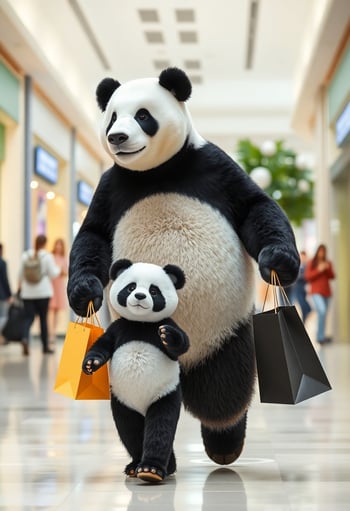 Panda Bears Shopping AI Video