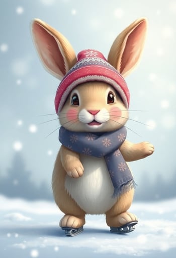 Cute Bunny Ice Skating in Snow