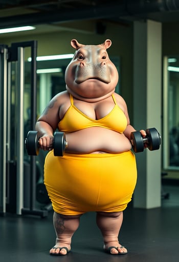 Hippo Working out at Gym