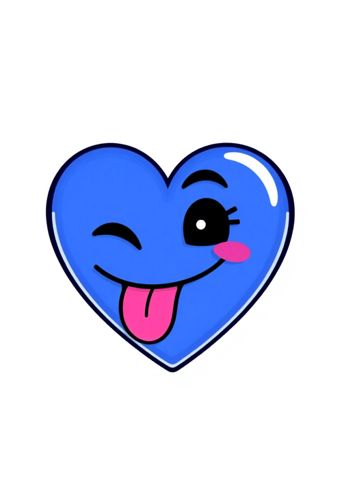 Vector Blue Heart Emoji with Winking Face