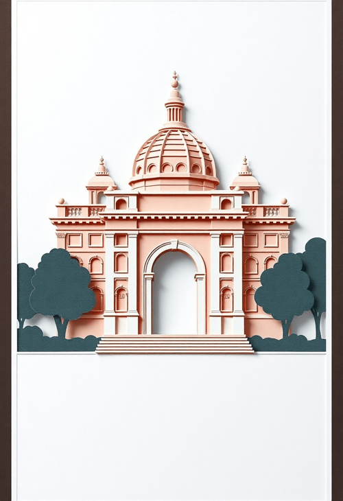 Historical Monument Rendered as Paper Cutout