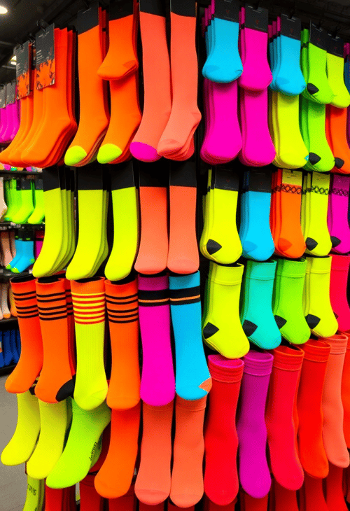 Bold Neon Socks in Retail Setting