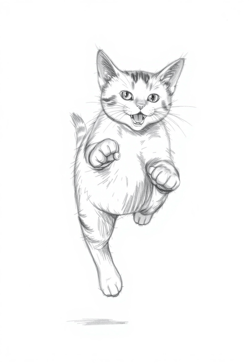 Fanciful Feline: A Cat Sketch in Motion