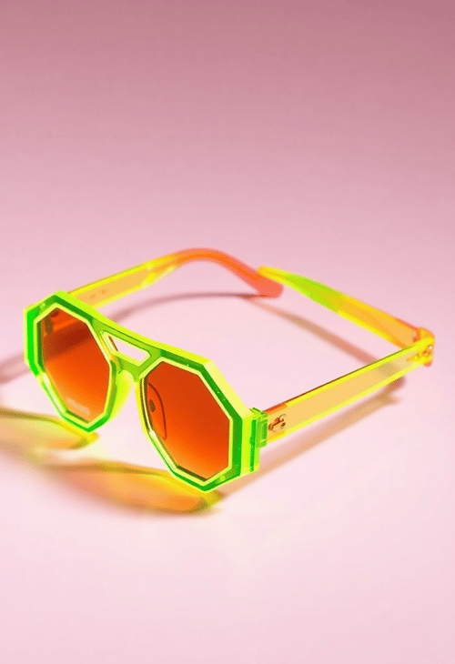 Futuristic Neon Sunglasses with Hexagonal Frames