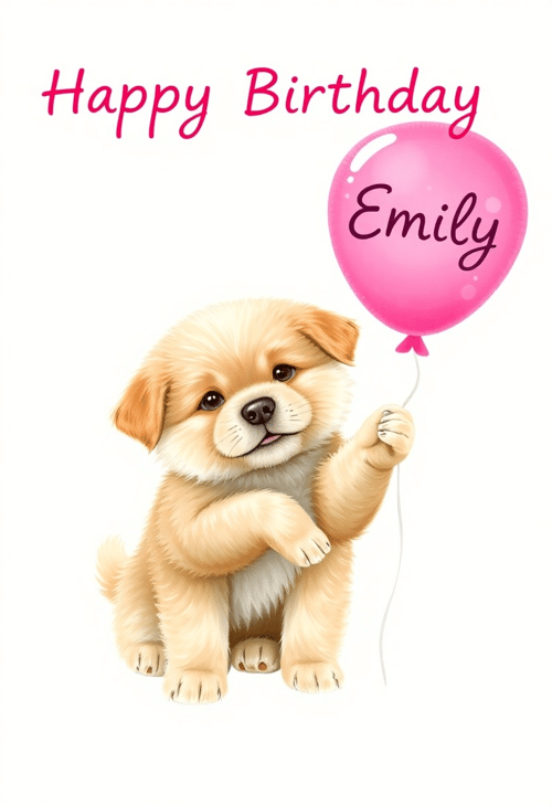 Cute Puppy with a Birthday Balloon