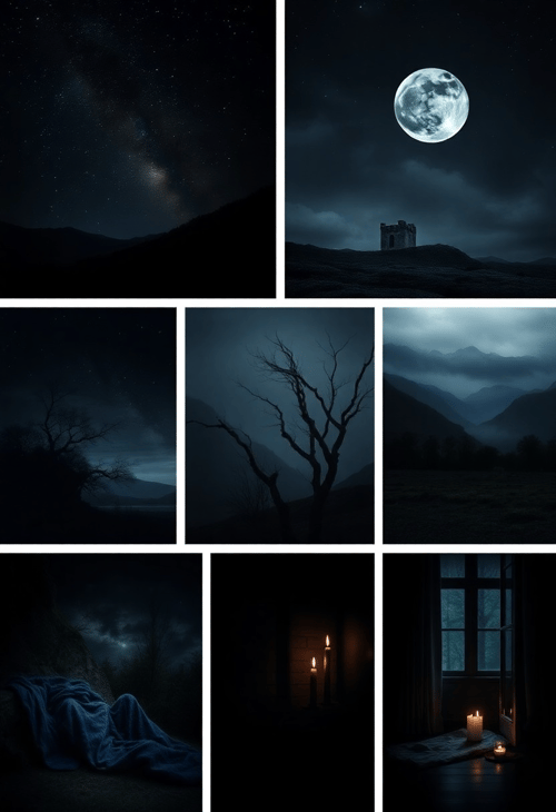 Whispers of the Night Moodboard: The Mystery of the Dark