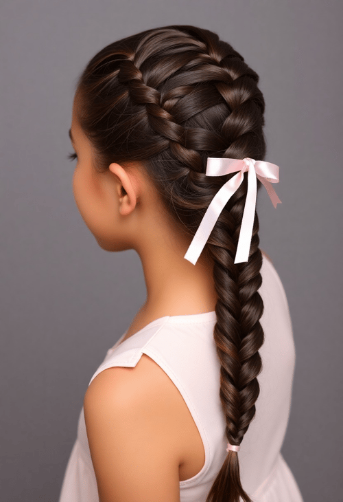 Long French Side Braid with Dainty Ribbons