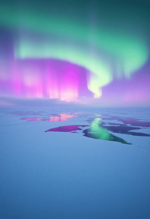 Auroras Over the Frozen Seas of Cyan
