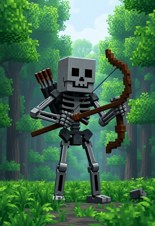 Blocky Skeleton Protector in a Minecraft Forest
