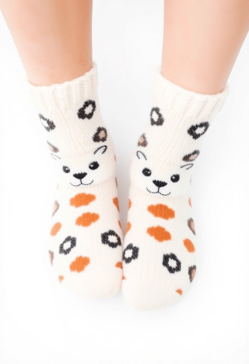 Fuzzy Animal-Print Socks on a White Background