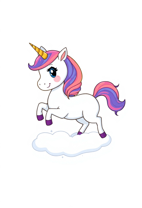 Cheerful Rainbow Unicorn on Sparkly Cloud