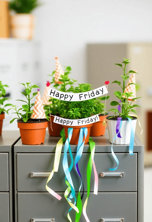 Office Desk Party with Plants