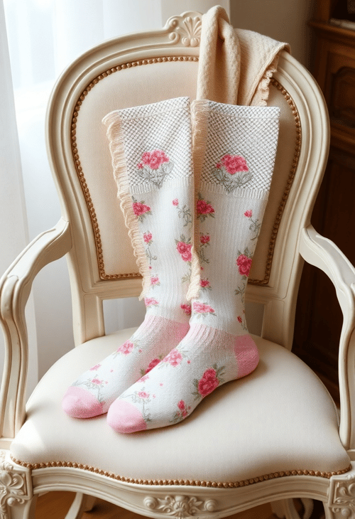 Vintage Style Floral Socks on a Shabby Chic Chair