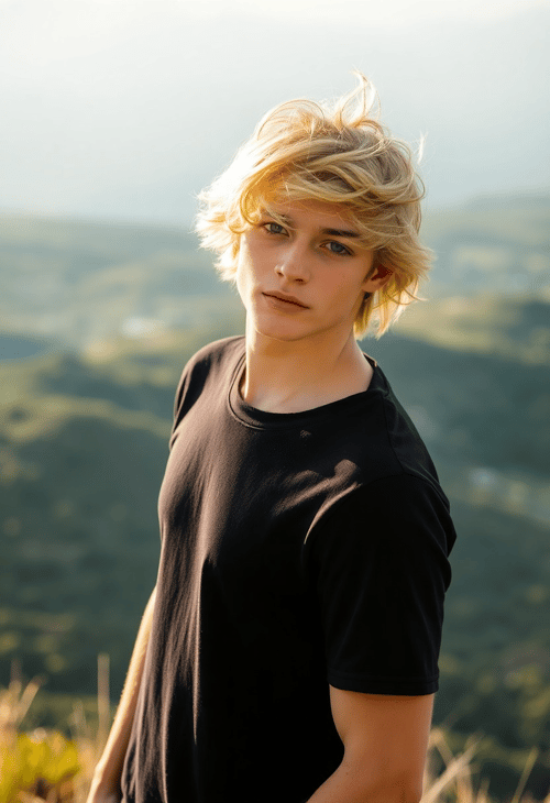 Golden Locks: A Young Man's Windswept Hairstyle