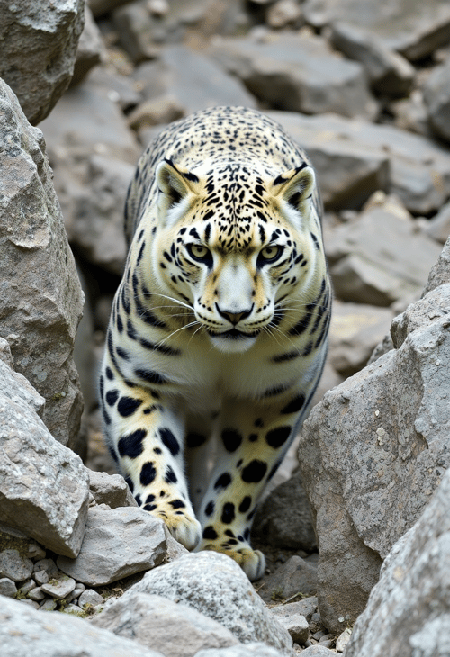 Enigmatic Snow Leopard on Rocky Terrain