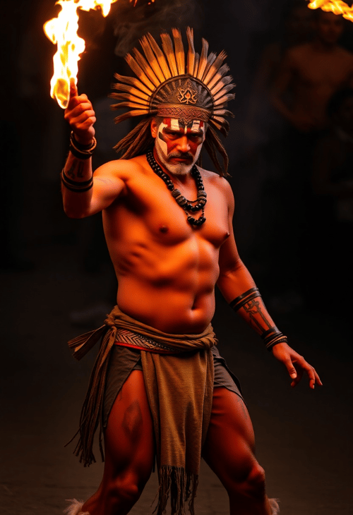 The Fire Dancer: Male Shaman Engulfed in Flames