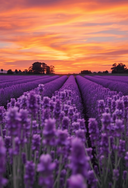 A Tranquil Sunset Over a Lavender Field