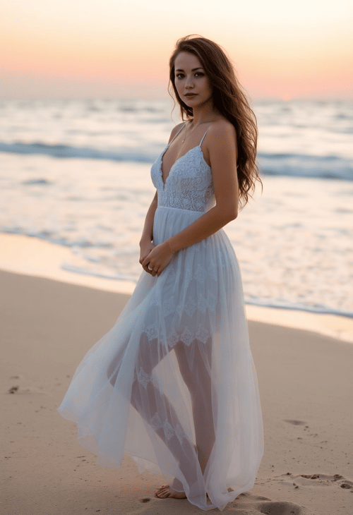Bohemian White Lace Dress at Sundown Beach