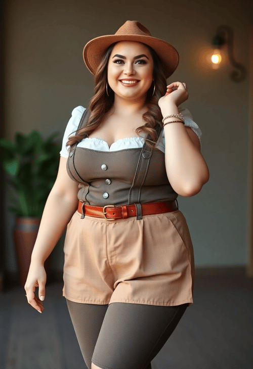 Confident Curvy Woman in Lederhosen